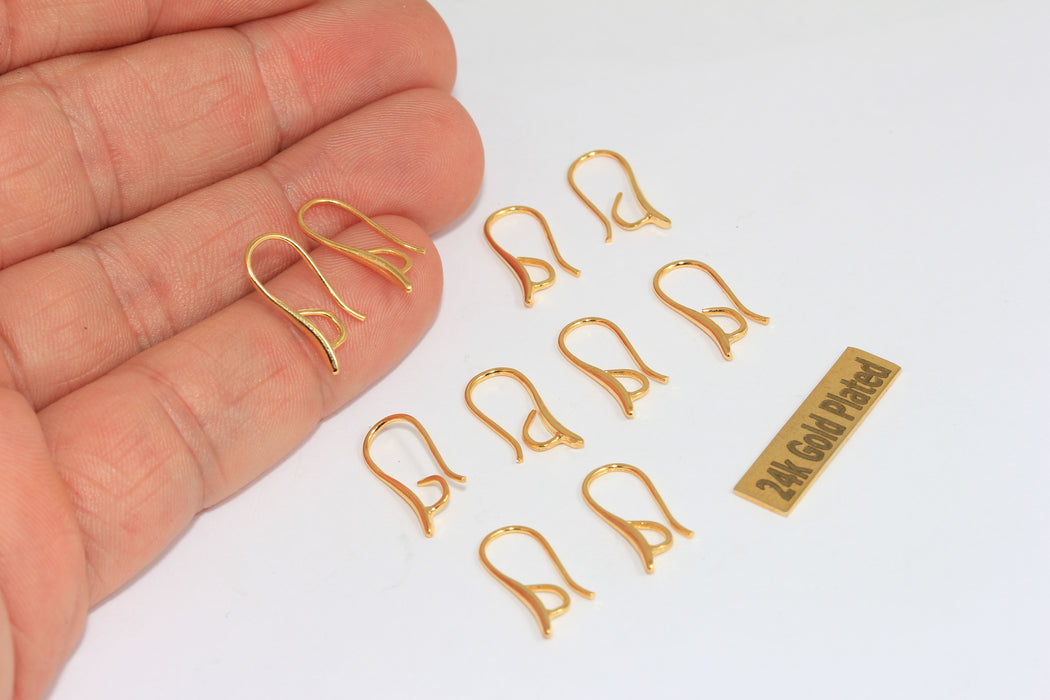 Fili per orecchini in oro lucido 24k 8x19 mm, ami da pesca in oro, gancio CMR109