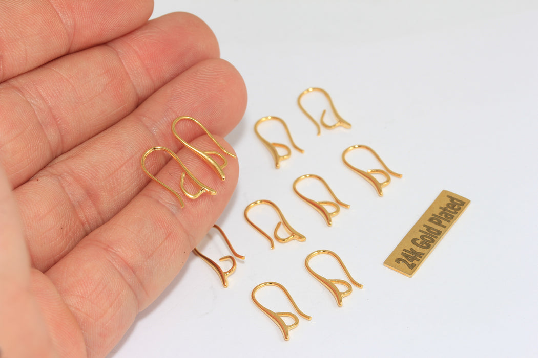 Fili per orecchini in oro lucido 24k 8x19 mm, ami da pesca in oro, gancio CMR109