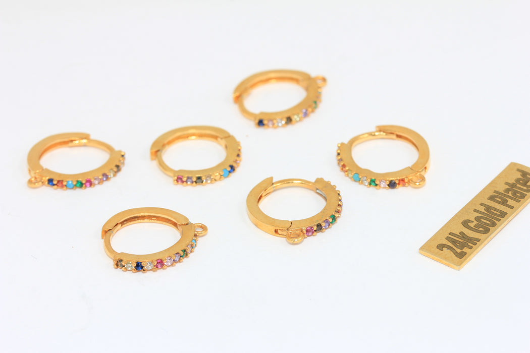 15x17mm 24k Shiny Gold CZ Hoop Earrings, Micro Pave Huggie Hoops, CMR106