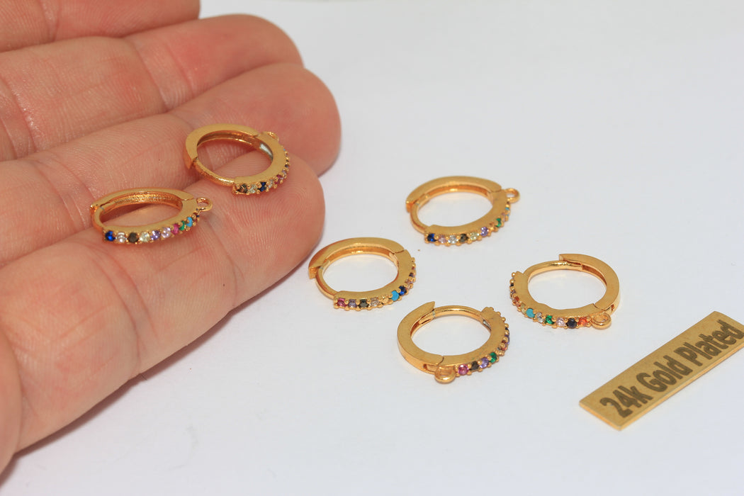 15x17mm 24k Shiny Gold CZ Hoop Earrings, Micro Pave Huggie Hoops, CMR106
