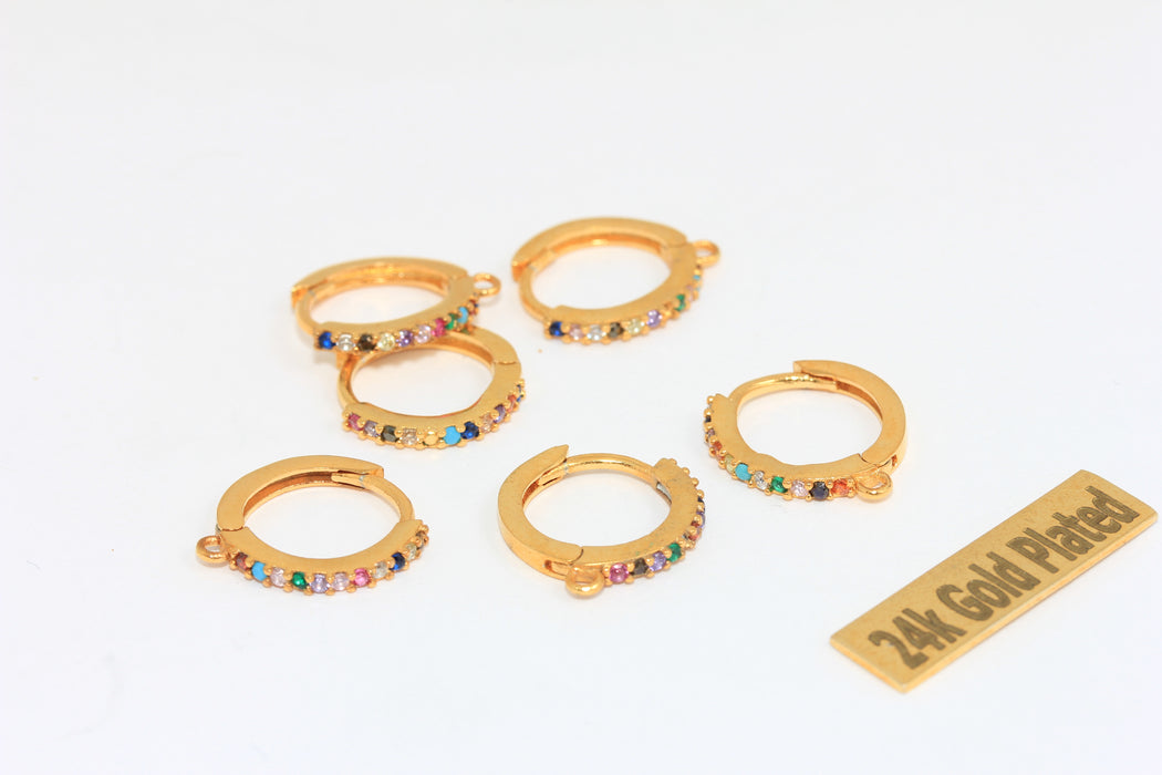15x17mm 24k Shiny Gold CZ Hoop Earrings, Micro Pave Huggie Hoops, CMR106