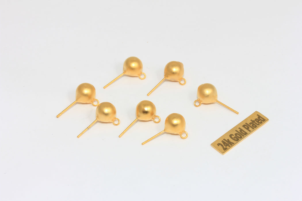 Perni per orecchini a sfera in oro opaco 24k da 8 mm, perni per orecchini in oro, pallina CMR103