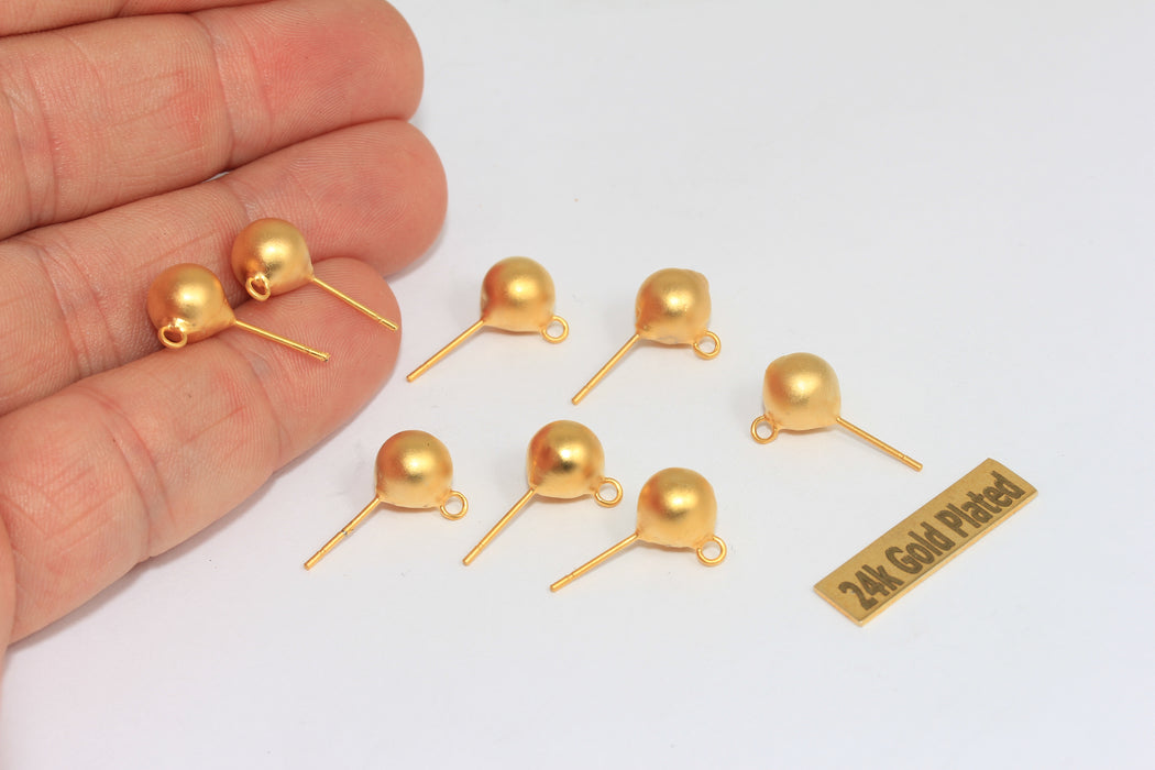 Perni per orecchini a sfera in oro opaco 24k da 8 mm, perni per orecchini in oro, pallina CMR103