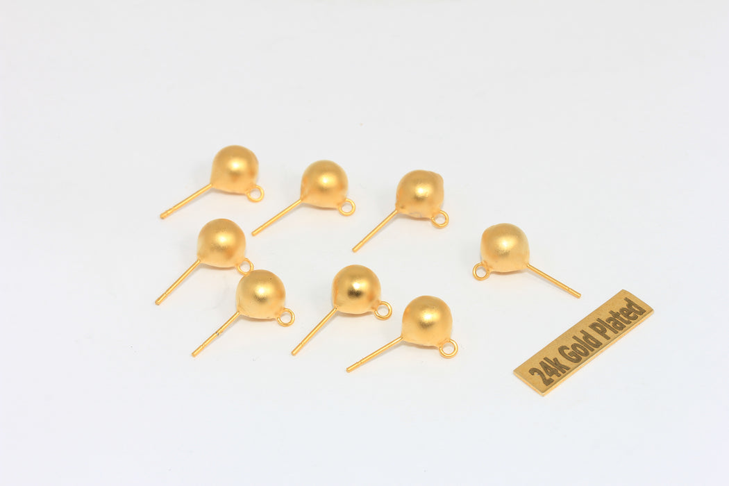 Perni per orecchini a sfera in oro opaco 24k da 8 mm, perni per orecchini in oro, pallina CMR103