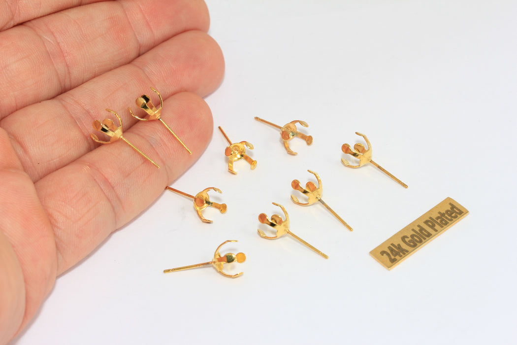 8 mm 24 Ayar Parlak Altın Küpe, Küpe, Küpe İğnesi, Taş CMR102
