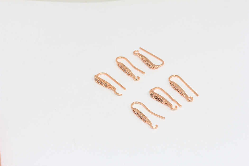 17x28mm Gül Altın Küpe Kancaları, Mikro Taşlı Küpeler, CMR89