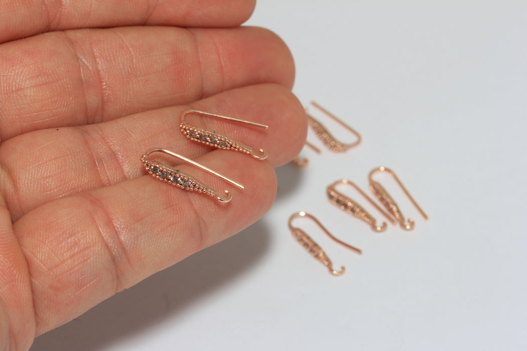 17x28mm Gül Altın Küpe Kancaları, Mikro Taşlı Küpeler, CMR89