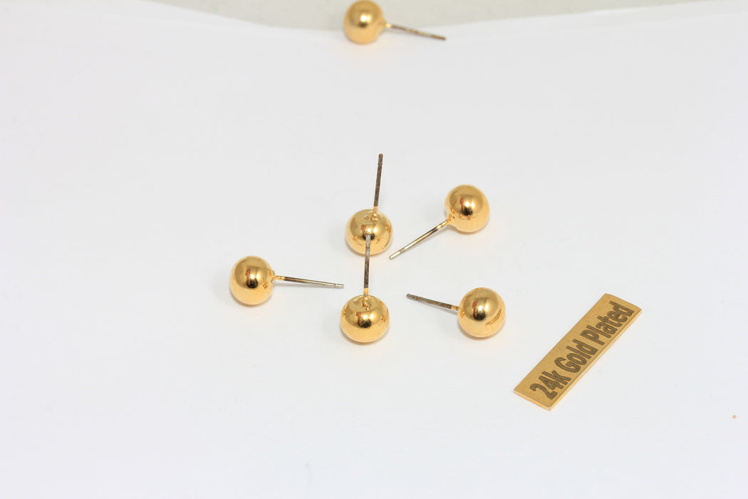 Perni per orecchini a sfera in oro lucido 24k da 8 mm, perni per orecchini in oro, orecchini a sfera, CMR88