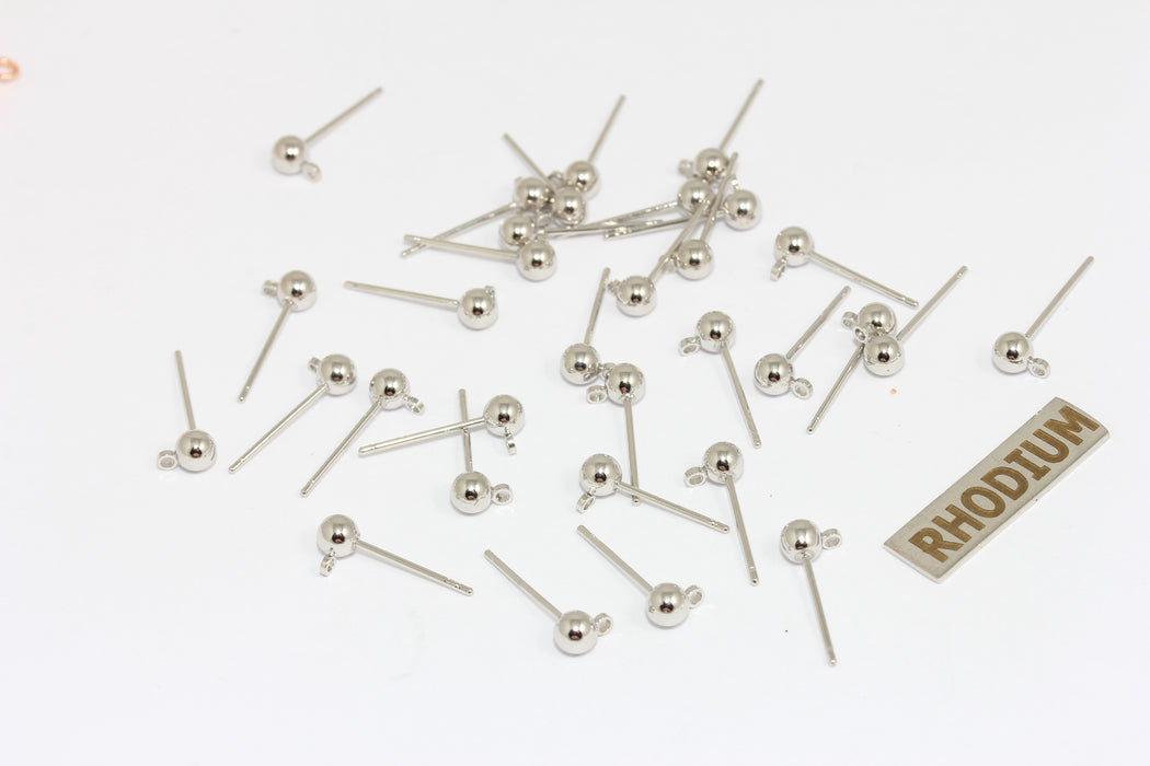 4x15mm Rhodium Plated Ball Ear Posts, Earring Post With, Stud Earrings, CMR85