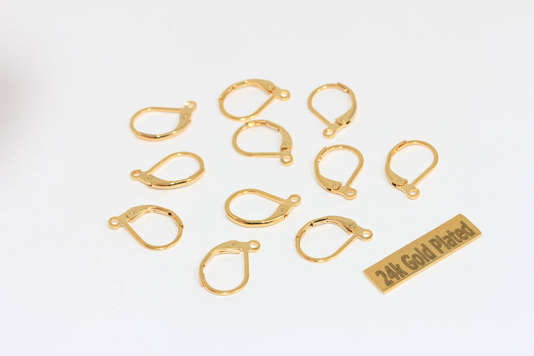 Chiusura a leva per orecchini placcata oro 22k, 16x10 mm, orecchini placcati in oro, CMR77