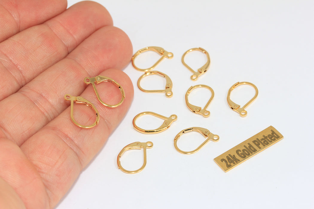 Chiusura a leva per orecchini placcata oro 22k, 16x10 mm, orecchini placcati in oro, CMR77