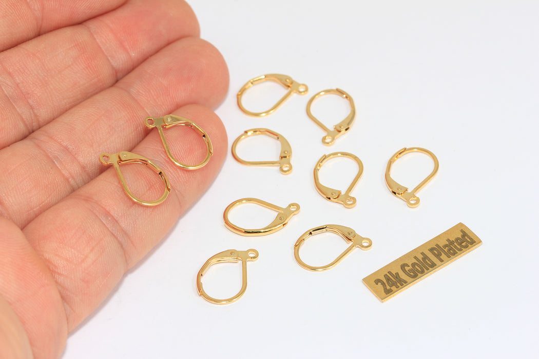 Chiusura a leva per orecchini placcata oro 22k, 16x10 mm, orecchini placcati in oro, CMR77