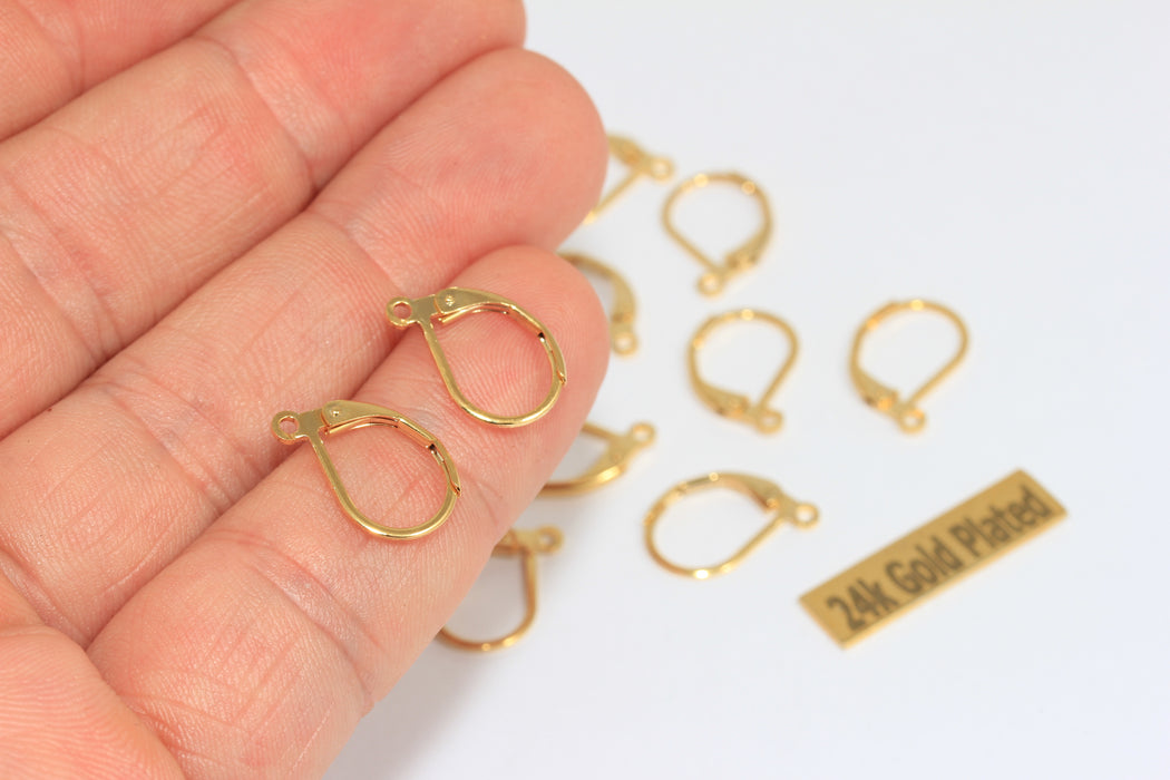 Chiusura a leva per orecchini placcata oro 22k, 16x10 mm, orecchini placcati in oro, CMR77