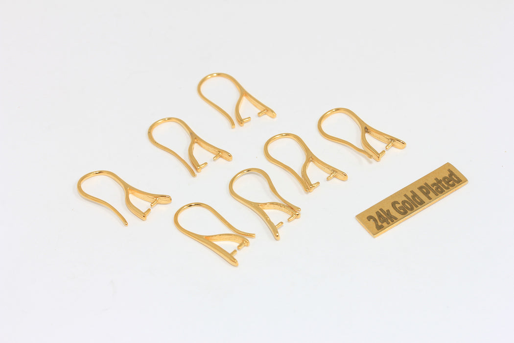 9x20mm 24 ayar parlak altın küpe kancaları, balık kancaları, altın CMR76