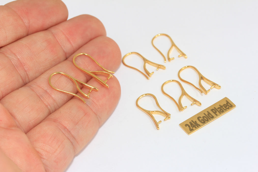 9x20mm 24 ayar parlak altın küpe kancaları, balık kancaları, altın CMR76