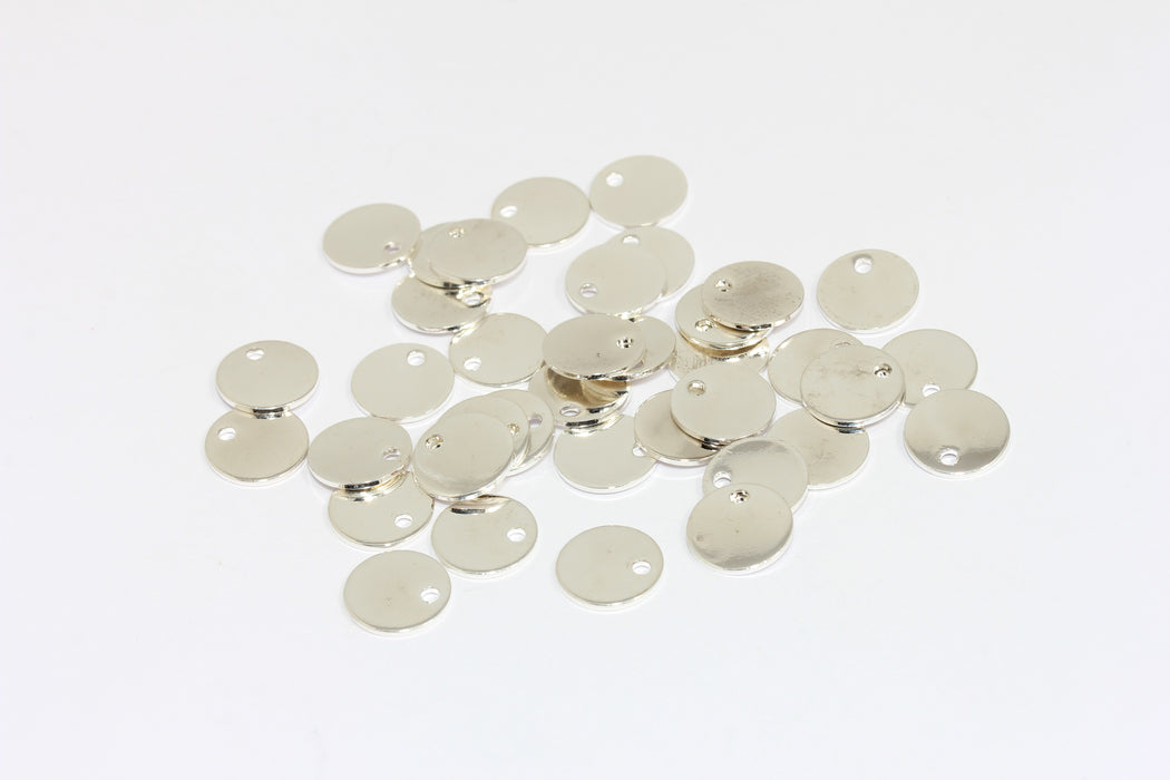 10 mm Gümüş Kaplama Yuvarlak Charms, Yuvarlak Disk, Pirinç Disk, ALS31