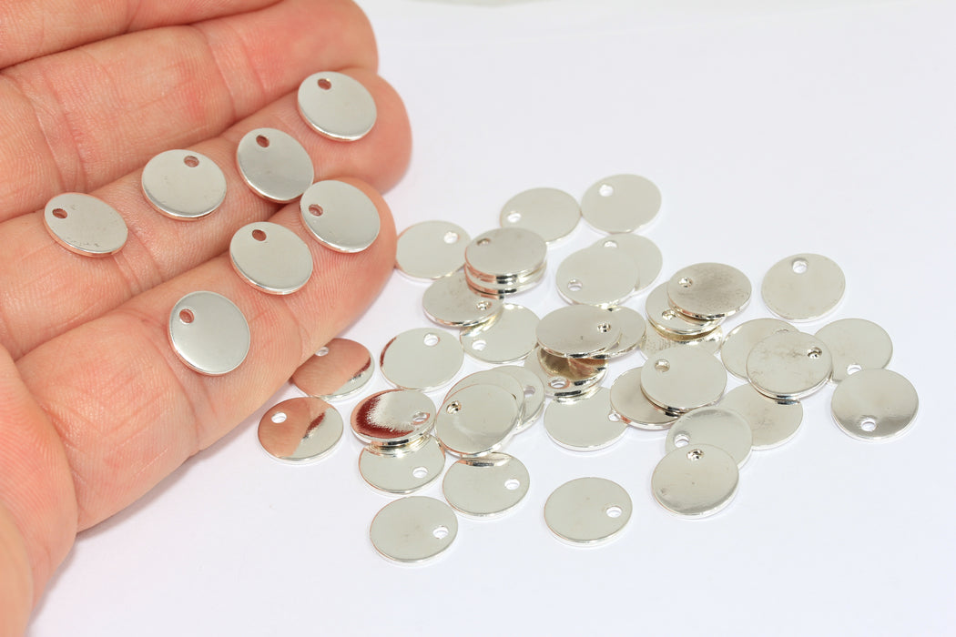 10 mm Gümüş Kaplama Yuvarlak Charms, Yuvarlak Disk, Pirinç Disk, ALS31