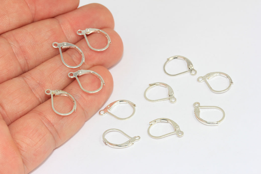 10x16mm Gümüş Renkli Küpeler, Kulplu Küpeler, Pirinç CMR75