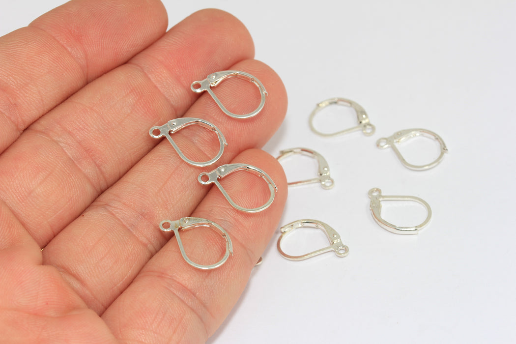 10x16mm Gümüş Renkli Küpeler, Kulplu Küpeler, Pirinç CMR75
