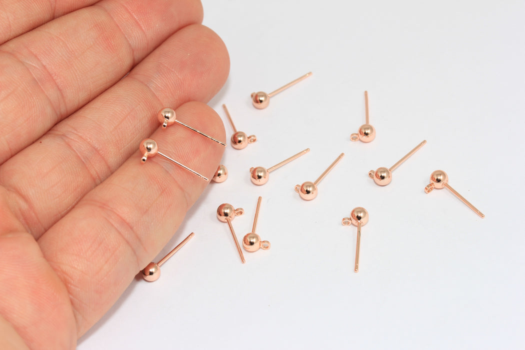 4x15mm Gül Altın Küre Küpe Uçları, Küpe Uçları, Küre Saplama CMR74