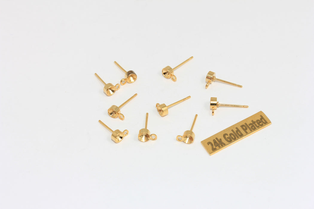 6 mm 24 Ayar Parlak Altın Küpe Çivisi, Düz Küpe Çivisi, Altın CMR72