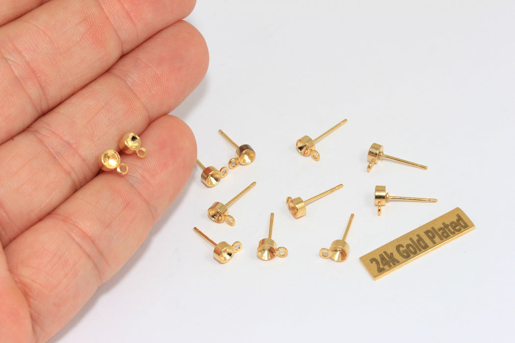 6 mm 24 Ayar Parlak Altın Küpe Çivisi, Düz Küpe Çivisi, Altın CMR72