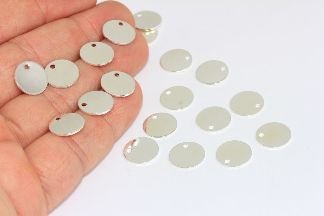 12 mm Gümüş Kaplama Yuvarlak Charms, Yuvarlak Disk, ALS34 damgalı