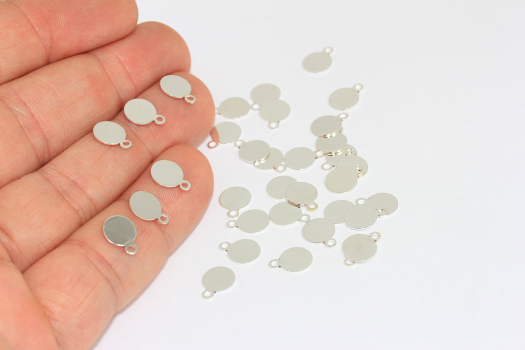 7 mm Rodyum Kaplamalı Madeni Para Takıları, Damgalama Diski, Yuvarlak, ALS35