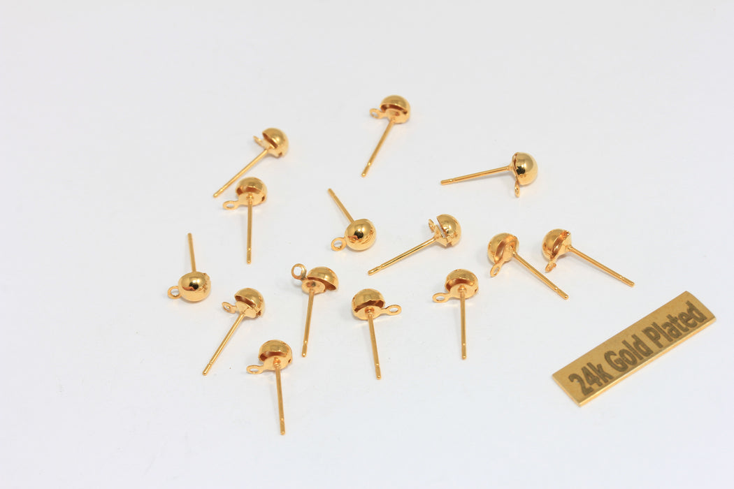 5x16mm Shiny Gold Earring Posts, Gold Ball Ear Pad, Gold , CMR33