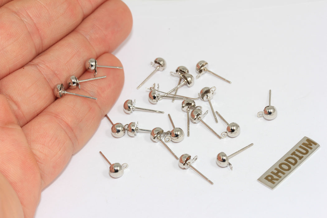 6x16mm Paslanmaz Çelik Küpe Uçları, Gümüş Kaplamalı Yuvarlak Kulak Pedi, Gümüş Küpe Ayarları, Çivi Küpe Uçları, Takı Yapımı, CMR26