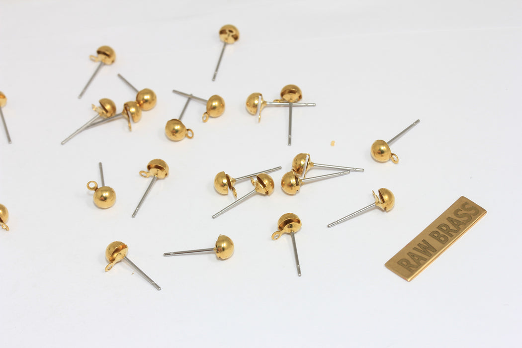 4x16mm Paslanmaz Çelik Küpe Uçları, Ham Pirinç Top Kulak Pedi, CMR25