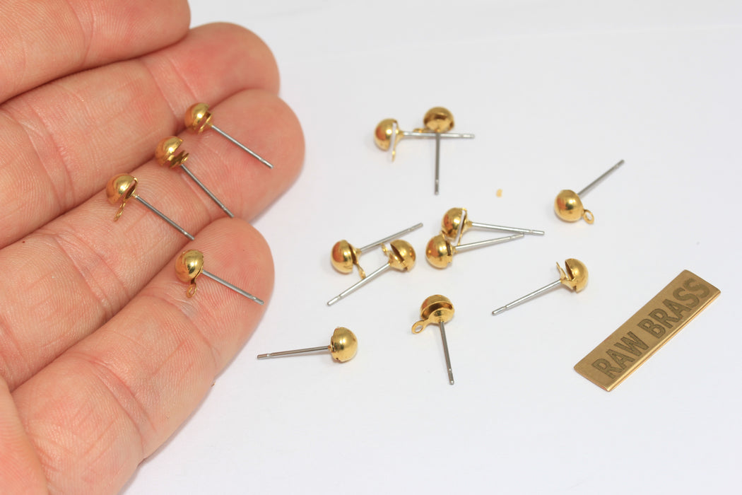 4x16mm Paslanmaz Çelik Küpe Uçları, Ham Pirinç Top Kulak Pedi, CMR25