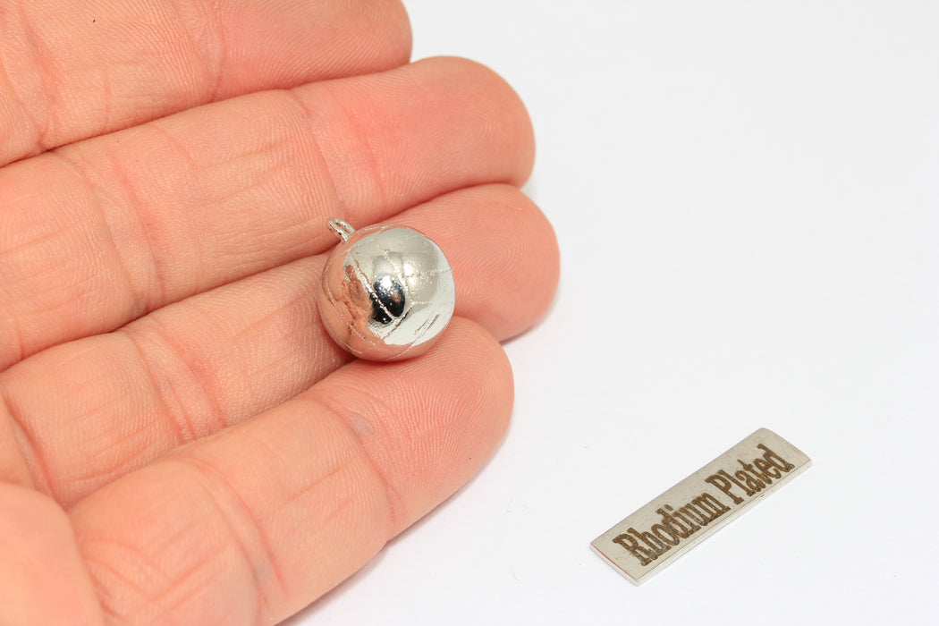 Perline a forma di palla da basket, pendenti a forma di palla da basket, placcate in rodio da 12 mm, MTE504