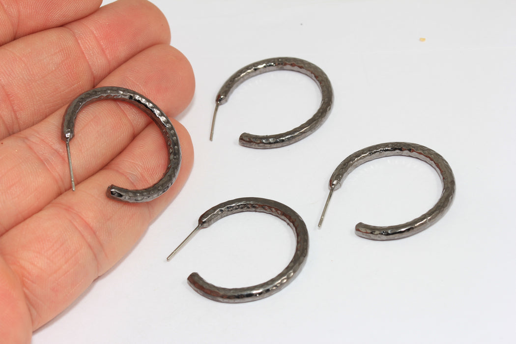 28 mm Bronz Kaplamalı Halka Küpeler, Çekiçle İşlenmiş Halka Küpeler CMR8