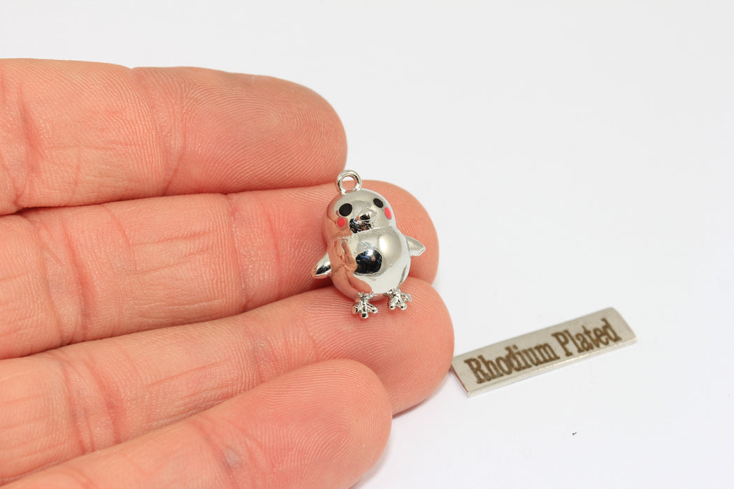 Ciondolo a forma di uccello placcato rodio 8x10 mm, perline a forma di uccello, MTE633-1