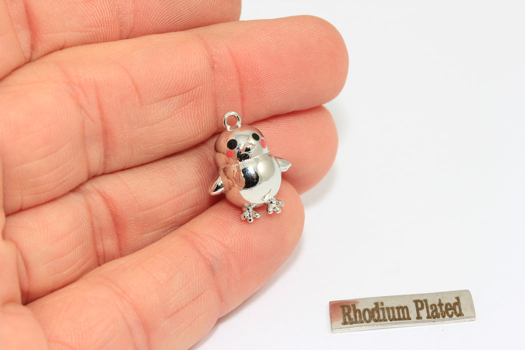 Ciondolo a forma di uccello placcato rodio 8x10 mm, perline a forma di uccello, MTE633-1