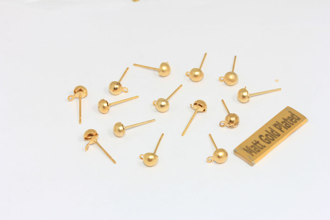 6x16mm Paslanmaz Çelik Küpe Uçları, 24 Ayar Mat Altın Top Kulak Pedi, Altın Kaplama Küpe Ayarları, Çivi Küpe Uçları, Takı Yapımı, CMR2