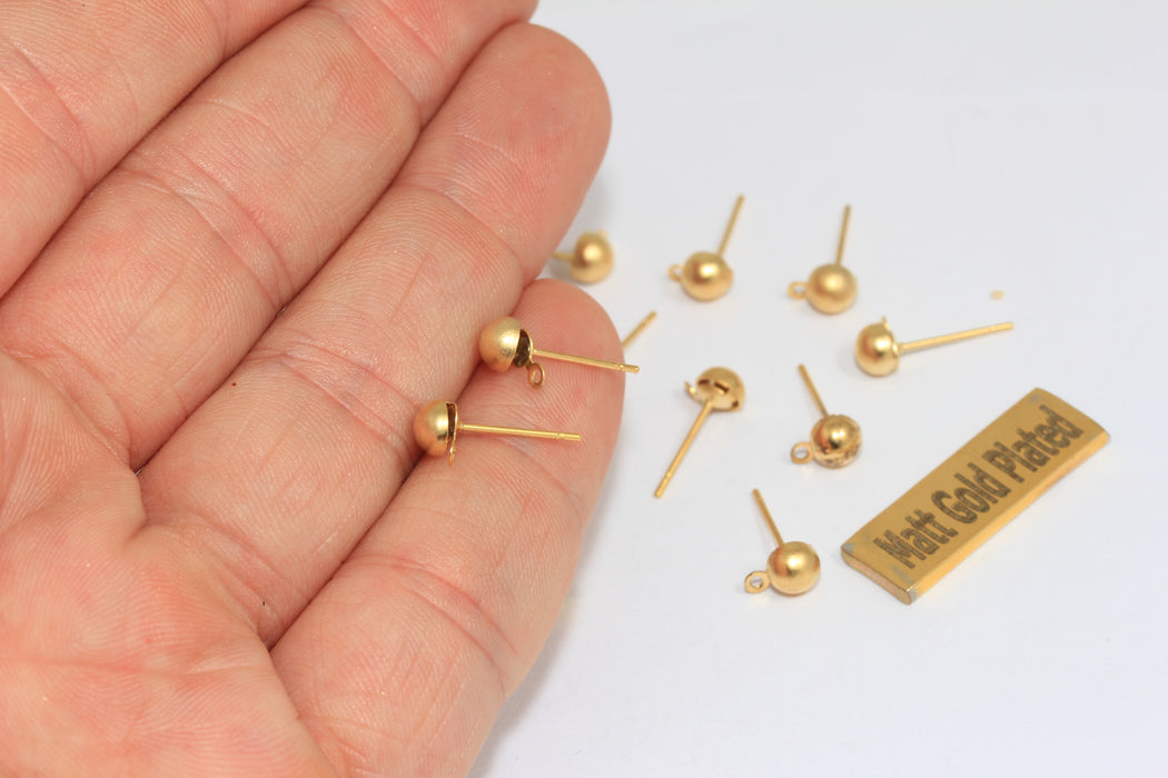6x16mm Paslanmaz Çelik Küpe Uçları, 24 Ayar Mat Altın Top Kulak Pedi, Altın Kaplama Küpe Ayarları, Çivi Küpe Uçları, Takı Yapımı, CMR2