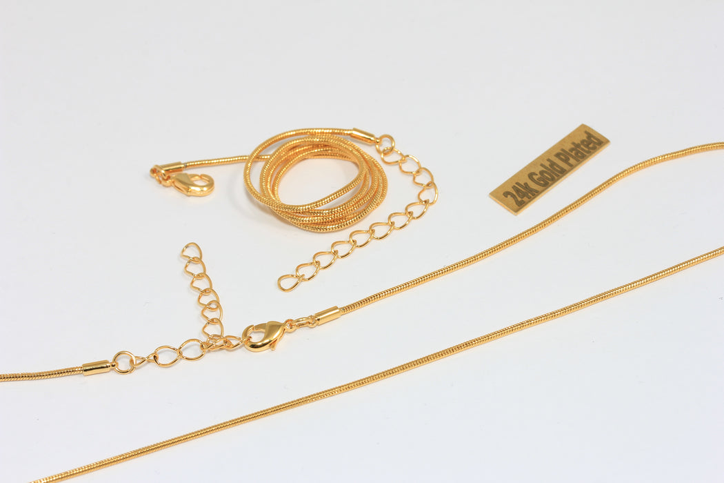1,2mm 24k Shiny Gold Snake Necklace, Finished Snake Necklace,