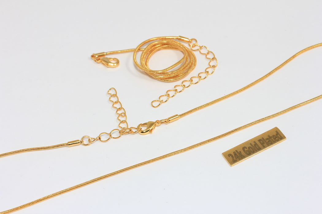 1,2mm 24k Shiny Gold Snake Necklace, Finished Snake Necklace,