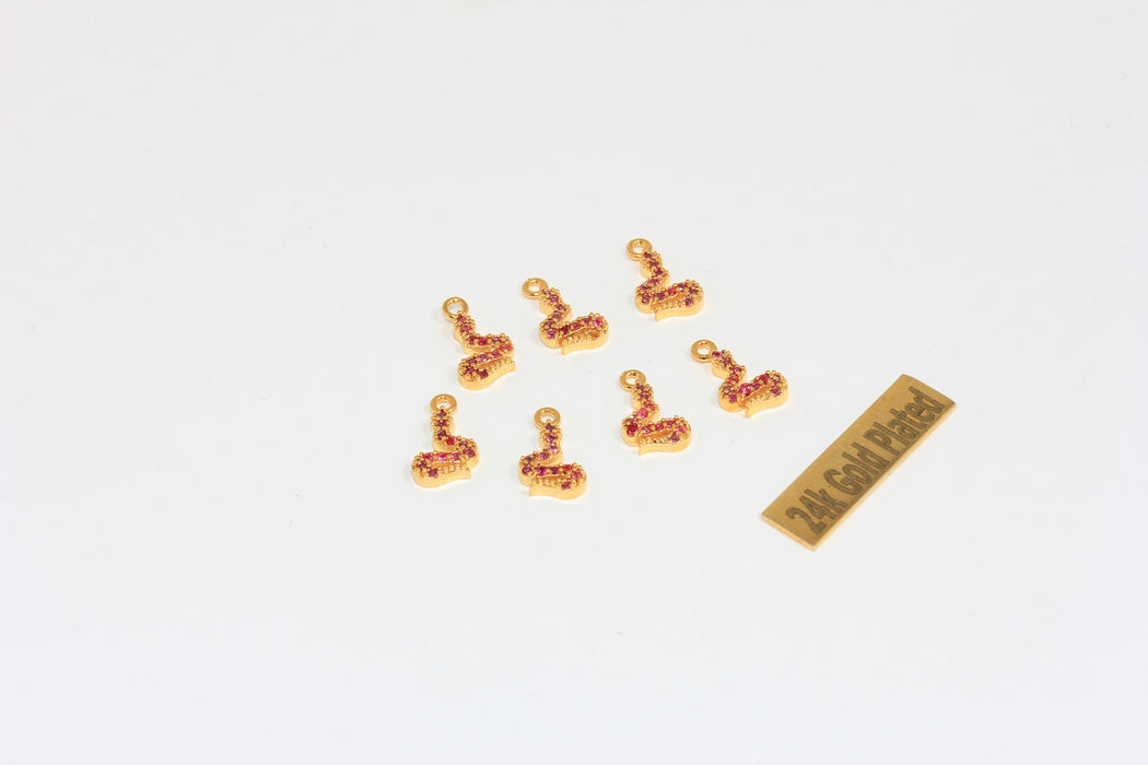 Ciondolo a forma di serpente in oro lucido 24k, 7x12 mm, con zirconi cubici, XP32