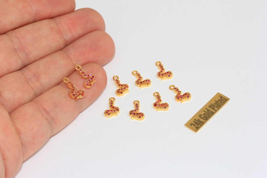 Ciondolo a forma di serpente in oro lucido 24k, 7x12 mm, con zirconi cubici, XP32