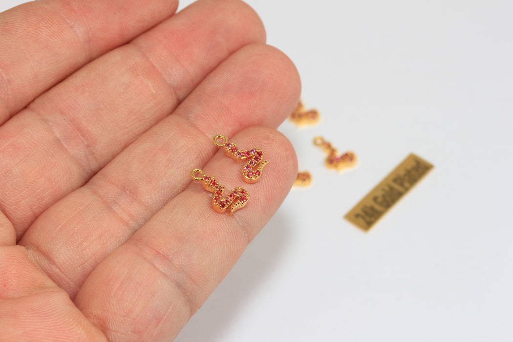 Ciondolo a forma di serpente in oro lucido 24k, 7x12 mm, con zirconi cubici, XP32