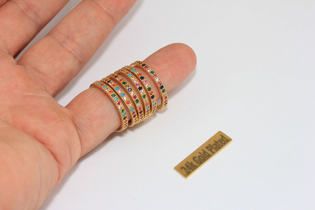 18mm 24k Shiny Gold Micro Pave Closed Rings, CZ Mixed Stone Dainty Rings, XP94