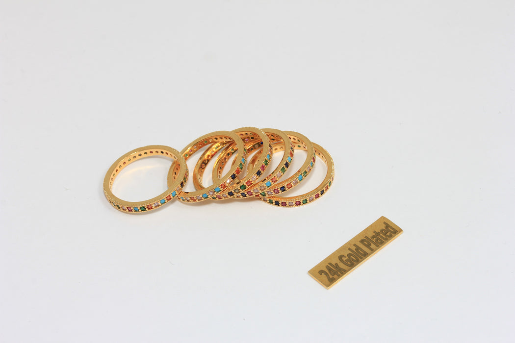 18mm 24k Shiny Gold Micro Pave Closed Rings, CZ Mixed Stone Dainty Rings, XP94