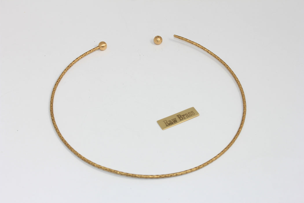 2mm Raw Brass Wire Choker Necklace, Opening Screw Ball Choker Necklace Cuff,  Domed Wire Neck Cuff, CHK598