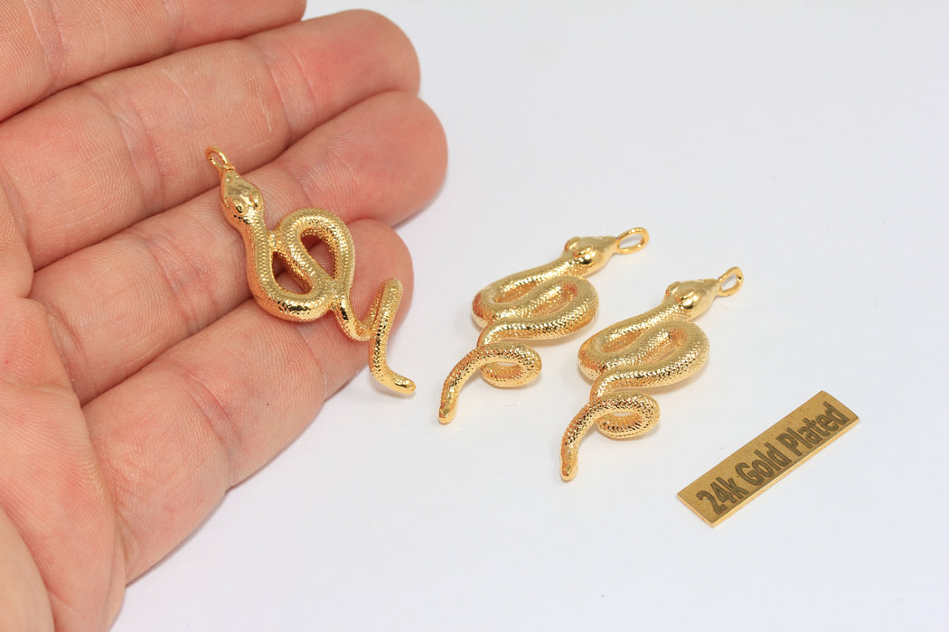 17x41mm 24k Shiny Gold Snake Charm, Snake Pendant,Gold  XP154