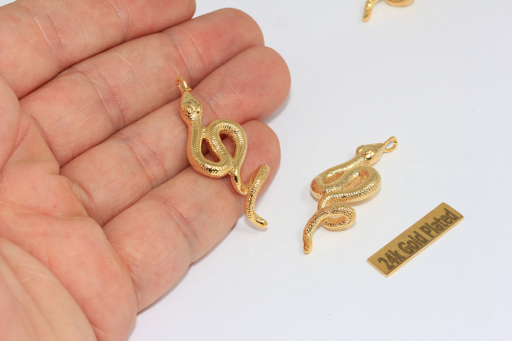17x41mm 24k Shiny Gold Snake Charm, Snake Pendant,Gold  XP154