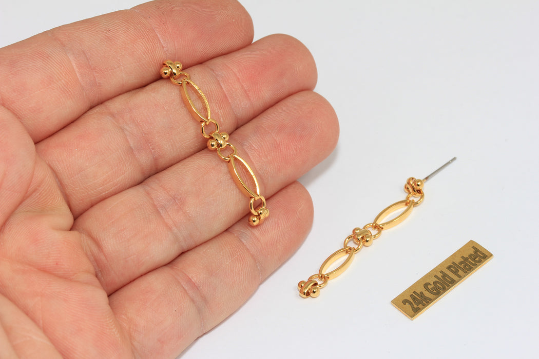 Orecchini in oro lucido 24k da 45 mm, orecchini a perno ovali in oro, XP63