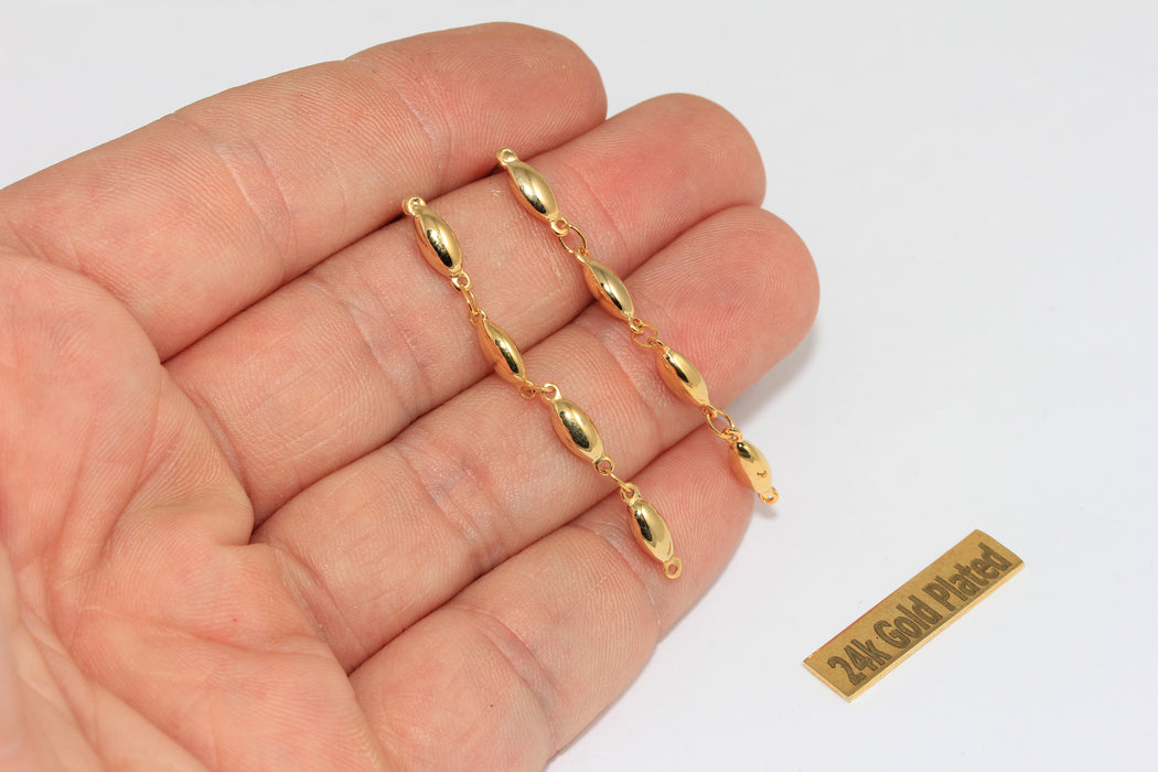 50mm 24k Shiny Gold Earrings, Gold Oval Bar Stud Earrings, XP64